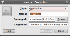 EasyTether launcher properties